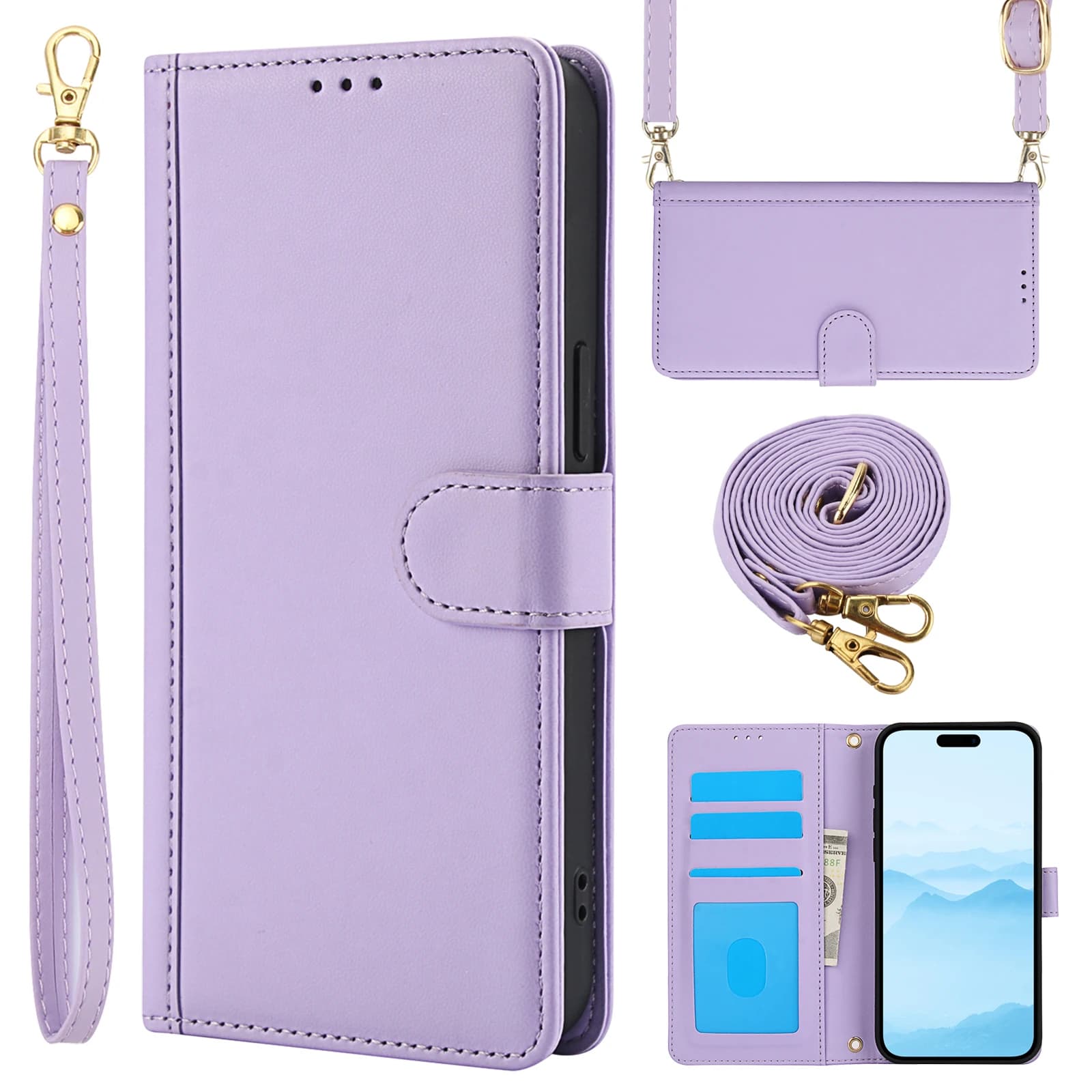 Carte a tracolla Solt Portafoglio Custodia in pelle per iPhone 16 Pro Max 15 Plus 14 13 12 11 XS XR SE 2022 Libro Flip Cordino Strap Cover