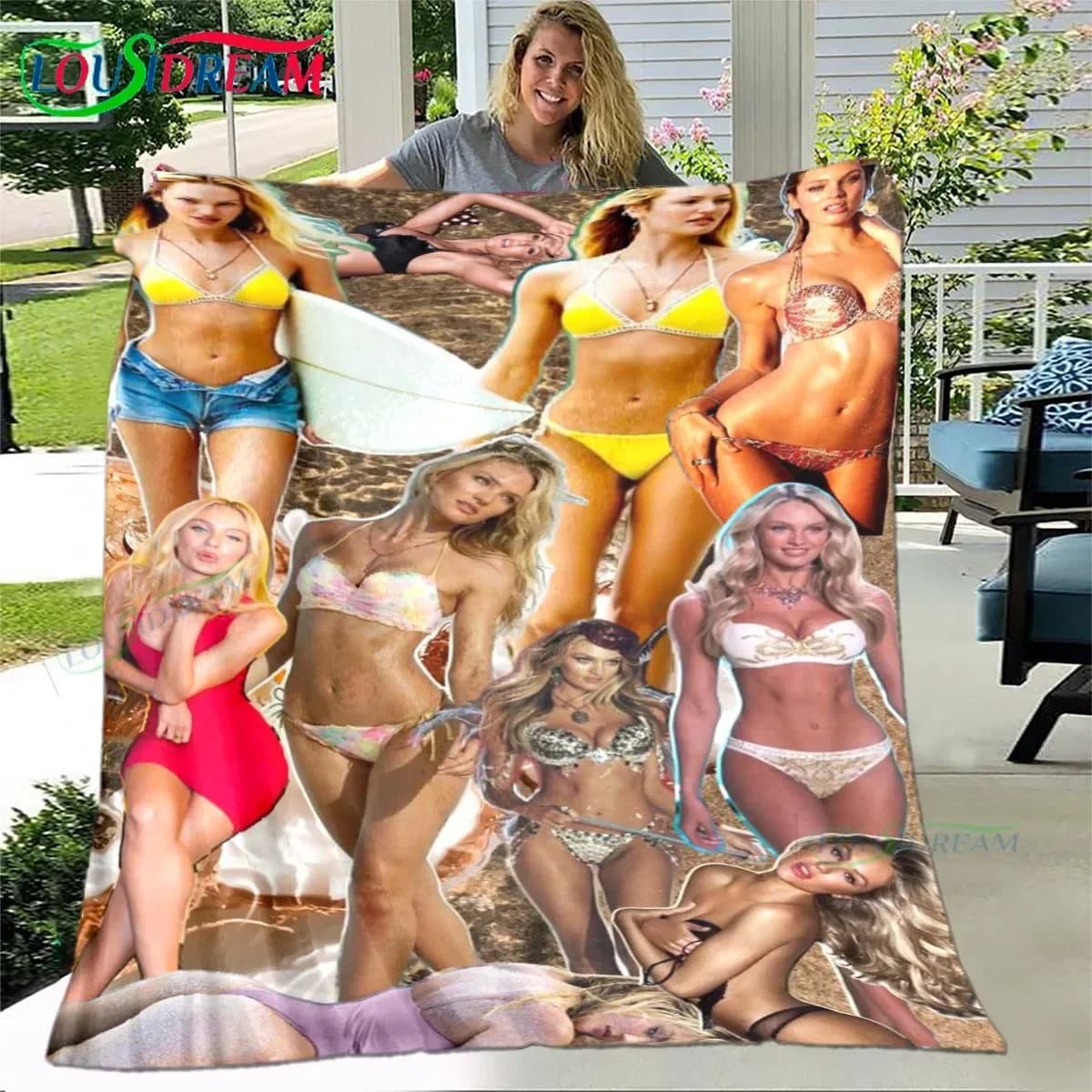 Coperta con motivo Pop Supermodel Candace-Swanepoel, coperta sottile in flanella, portatile, per casa, viaggio, ufficio, per la pausa pranzo, regalo