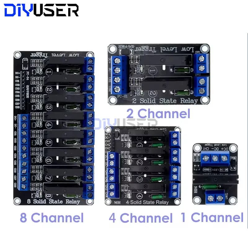 DIYUSER 5V 1 2 4 8 SSR channels G3MB-202P 240V solid state relay module 2A with resistive fuse DIY kit for ARDUINO