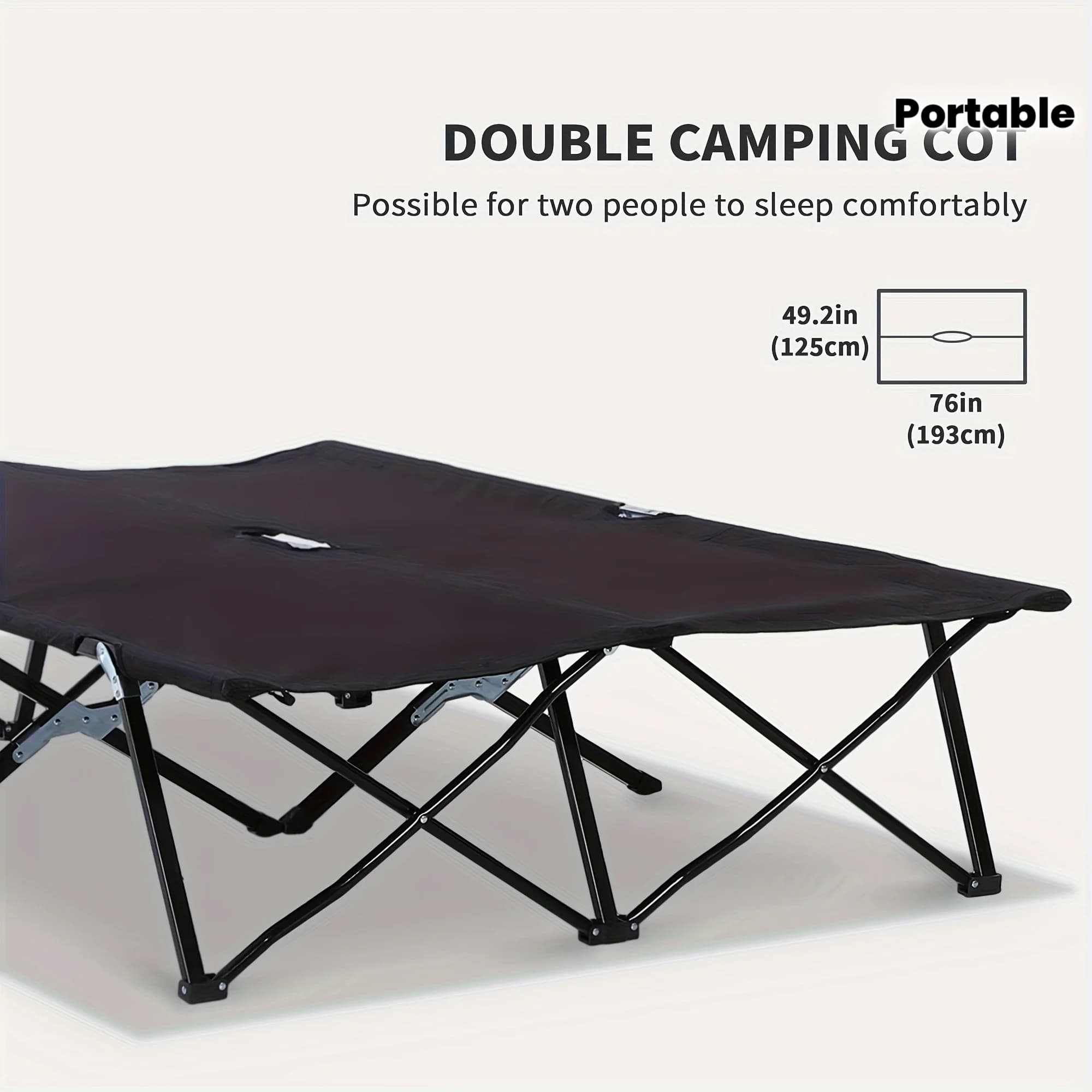 Foldable camping cot for 2 persons - Extra wide 50 inches, raised, portable, with carrying bag - For adults, suitable for camping