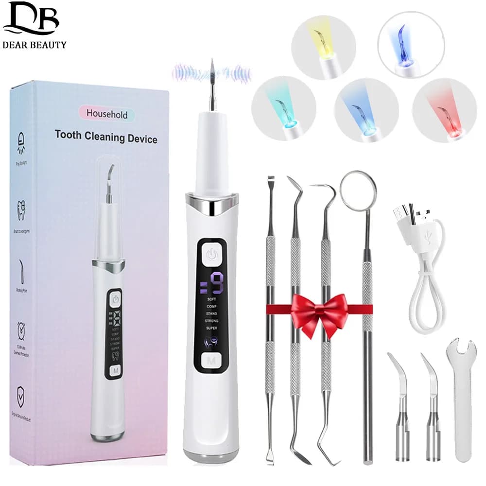 Ultrasonic Tooth Cleaner 5 LED Lights 9 Levels Dental Scaler Calculation Removal Macchia Tartar Removal Tools for teeth cleaning