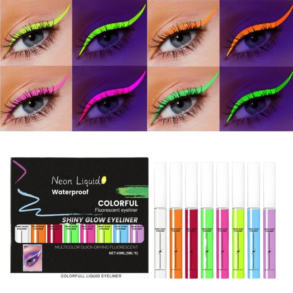 8 Colors Neon Eyeliner Pen Kit UV Light Pastels Pastel-Black Light Eye Makeup Waterproof Liquid Eyeliner Pencil Set Cosmetics