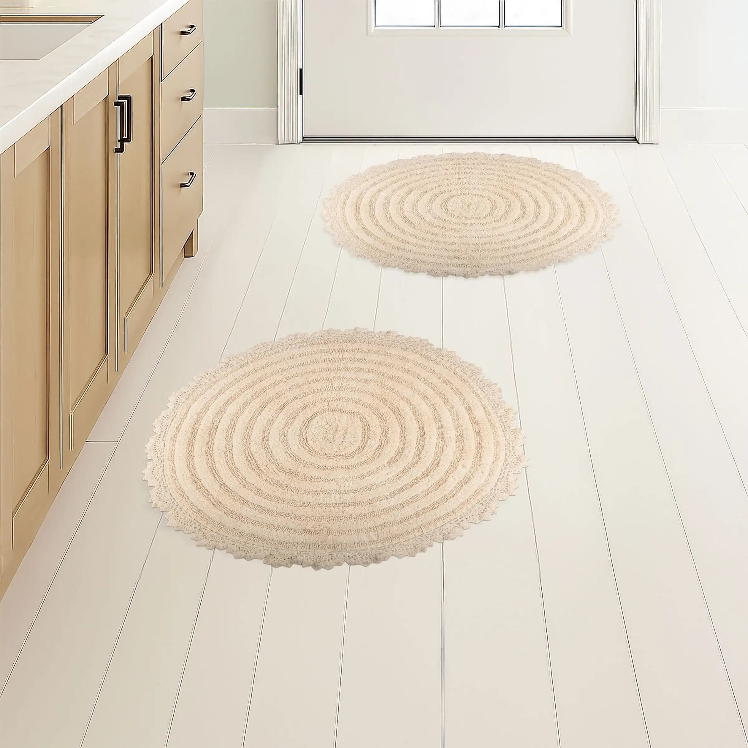 Bathroom Rugs 2 Piece Woven Cotton Bath Mat Set Ivory