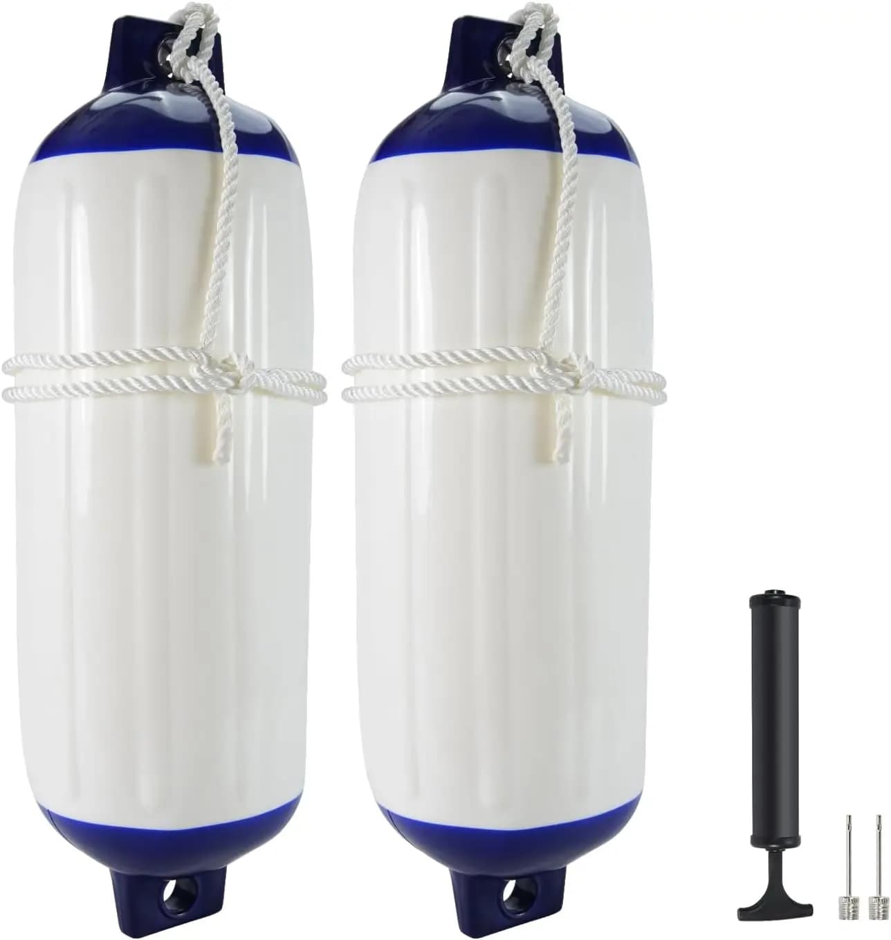 2-Pack Heavy Duty Boat Fenders with Ropes - Saltwater Resistant Rubber Marine Boat Bumpers for Docking, Pontoon & Yacht