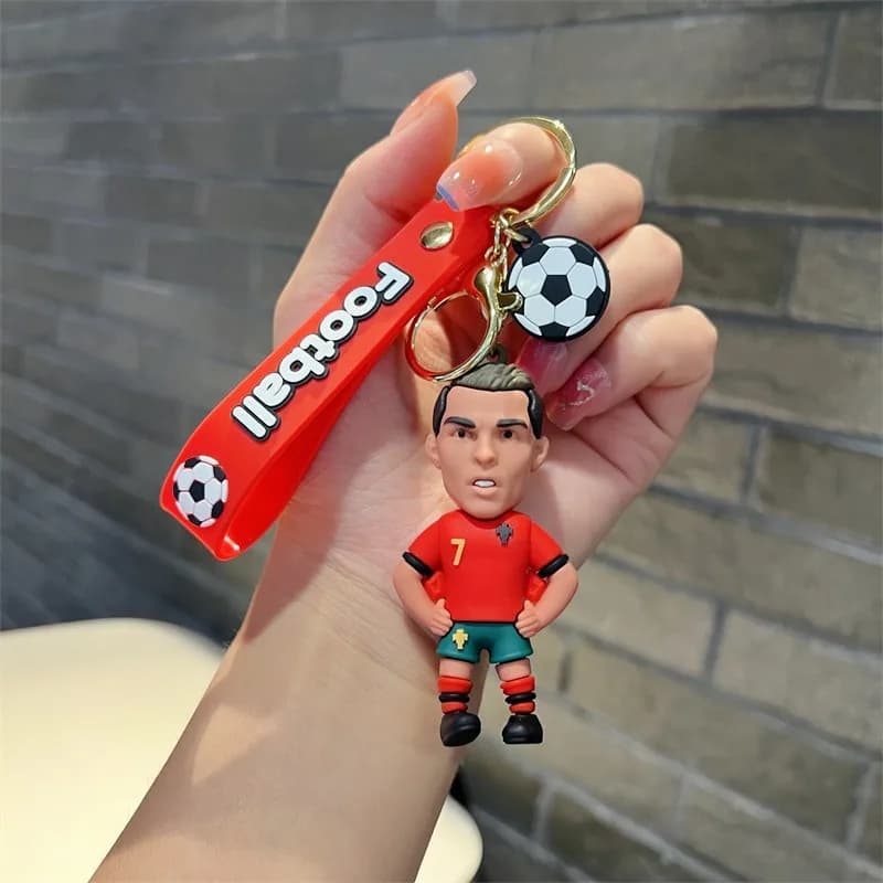 Portachiavi con Figura di Ronaldo, Accessorio per Borsa, Ornamento per Auto, Souvenir per Tifosi, Regalo per Appassionati di Calcio