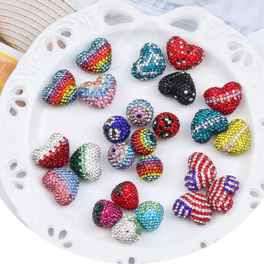 Cordial Design 50 pezzi per realizzare perline fai da te/a forma di cuore/effetto strass/perline in argilla polimerica/fatto a mano/accessori e componenti di gioielli