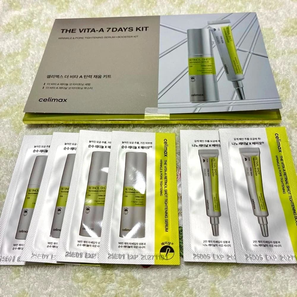 Kit Vita-A 7 Days: 4x Retinol Serum, 3x Retinol Eyes Cream, Anti-wrinkle serum and Shrink pore, Booster Kit, Set Viso Care Travel Samples