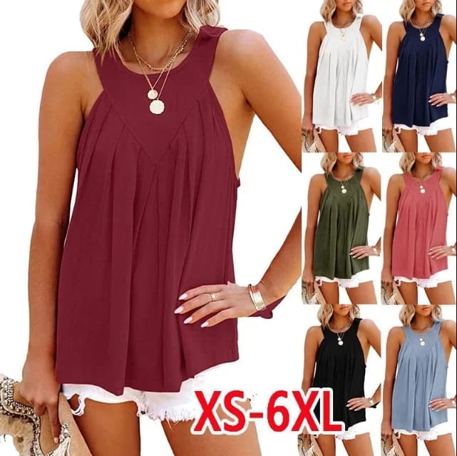 Spring Autumn Womens Clothing Casual Tops for Sleeveless Camisole Solid Color Blouses Ladies Loose Shirts Fold Tank Tops
