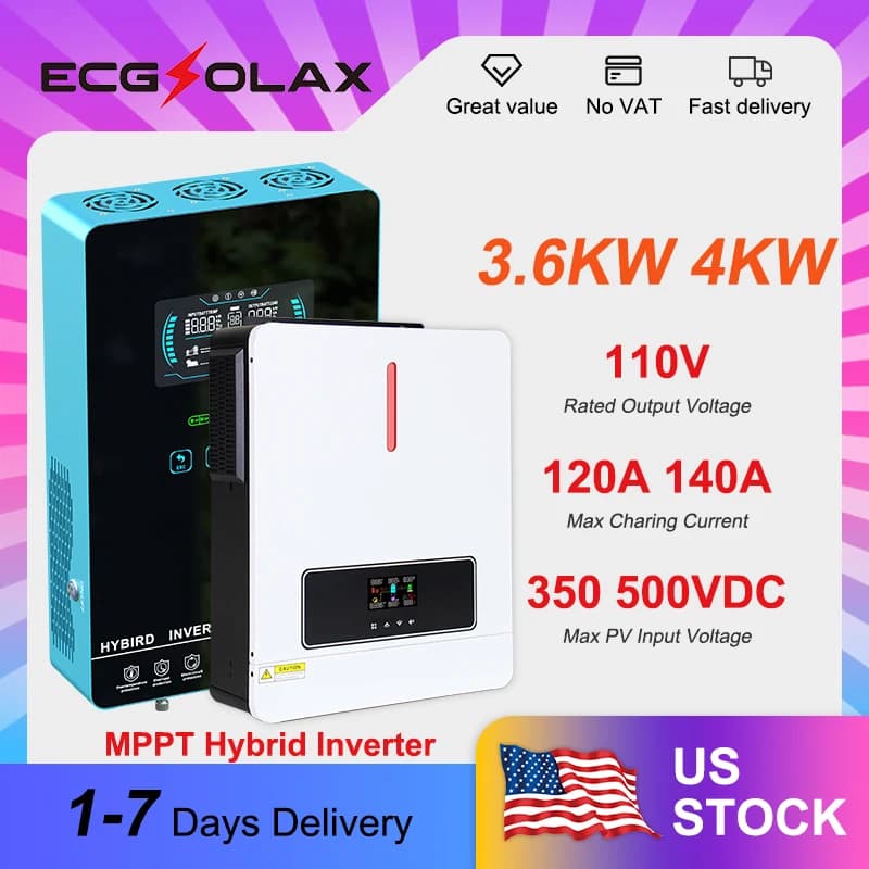 ECGSOLAX 3.6/4KW inverter solare ibrido 24V 110/120V inverter sinusoidale puro con regolatore di carica solare MPPT inverter off-grid WiFi