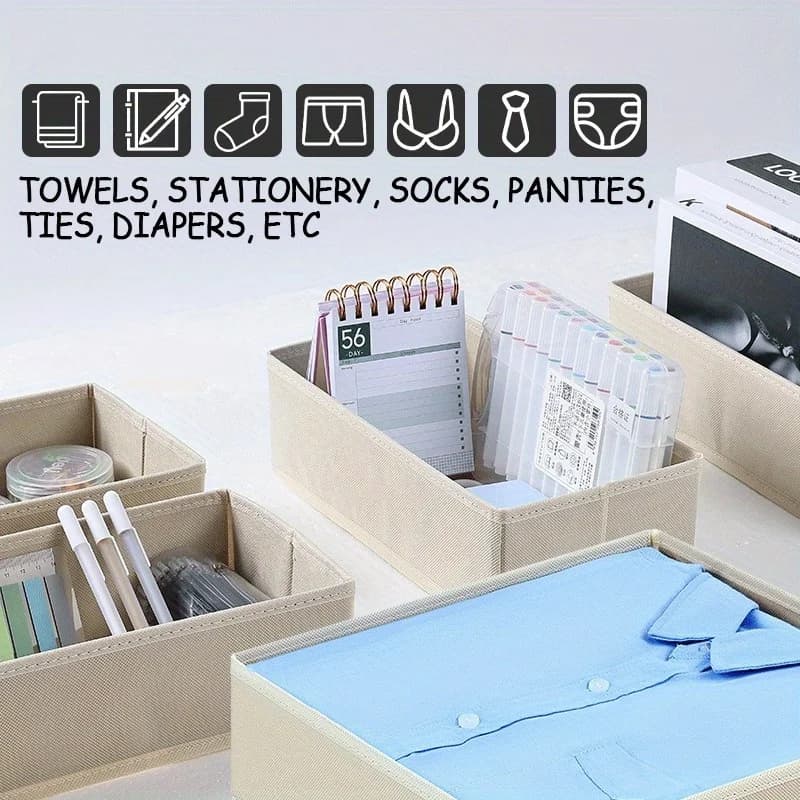 5pcs Collapsible Fabric Storage Box with Lid - Canvas Material, Foldable Cloth Basket Bin for Underwear, Bras, Socks, ,
