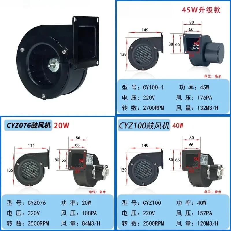 Ventilatore centrifugo silenzioso 220V per stufe a legna, mini ventilatore per forni a pellet e caldaie, piccolo e silenzioso