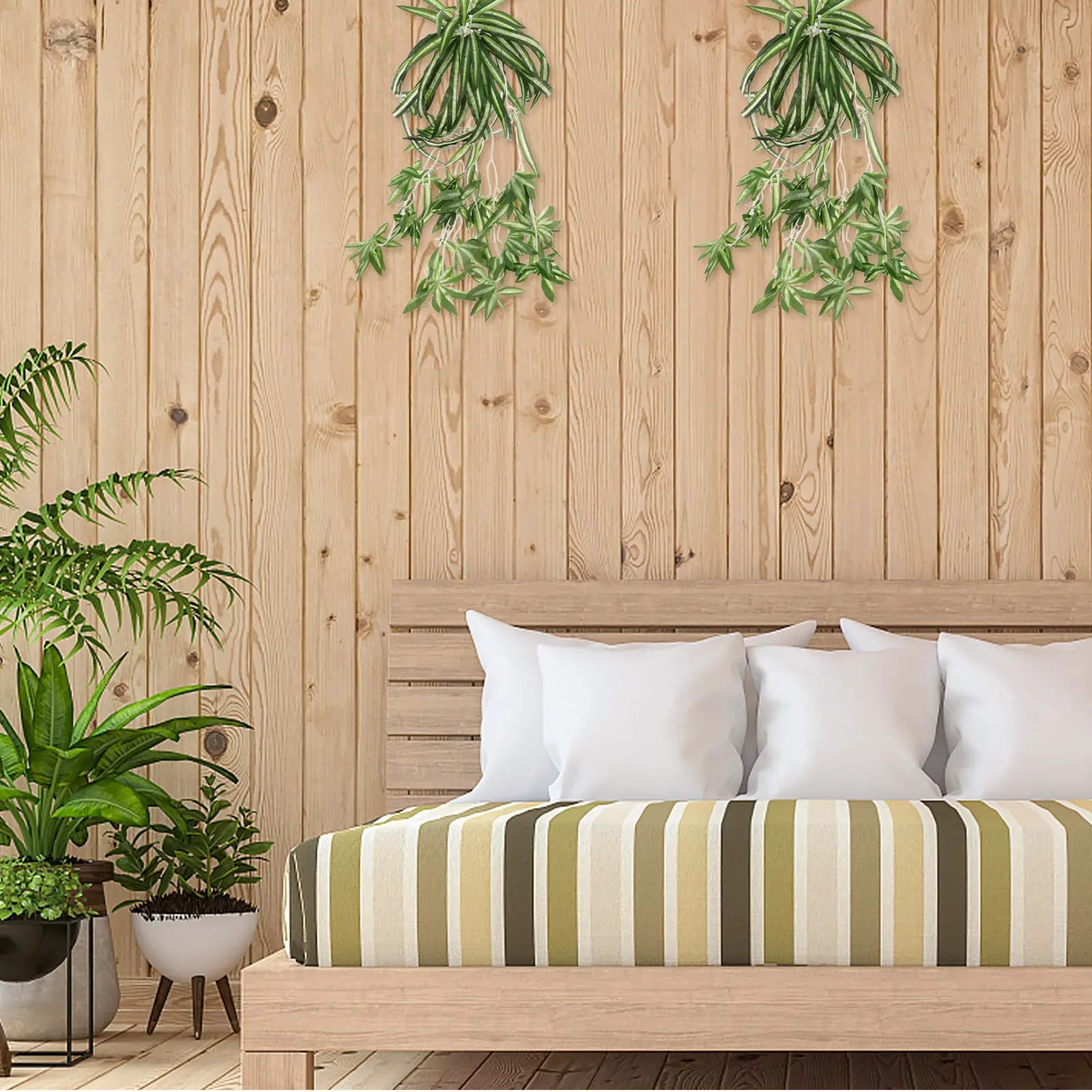 Artificial Plants Pendants, Wall Decoration with Realistic Faux Leaves for Living, TV Background, Interior Wall
