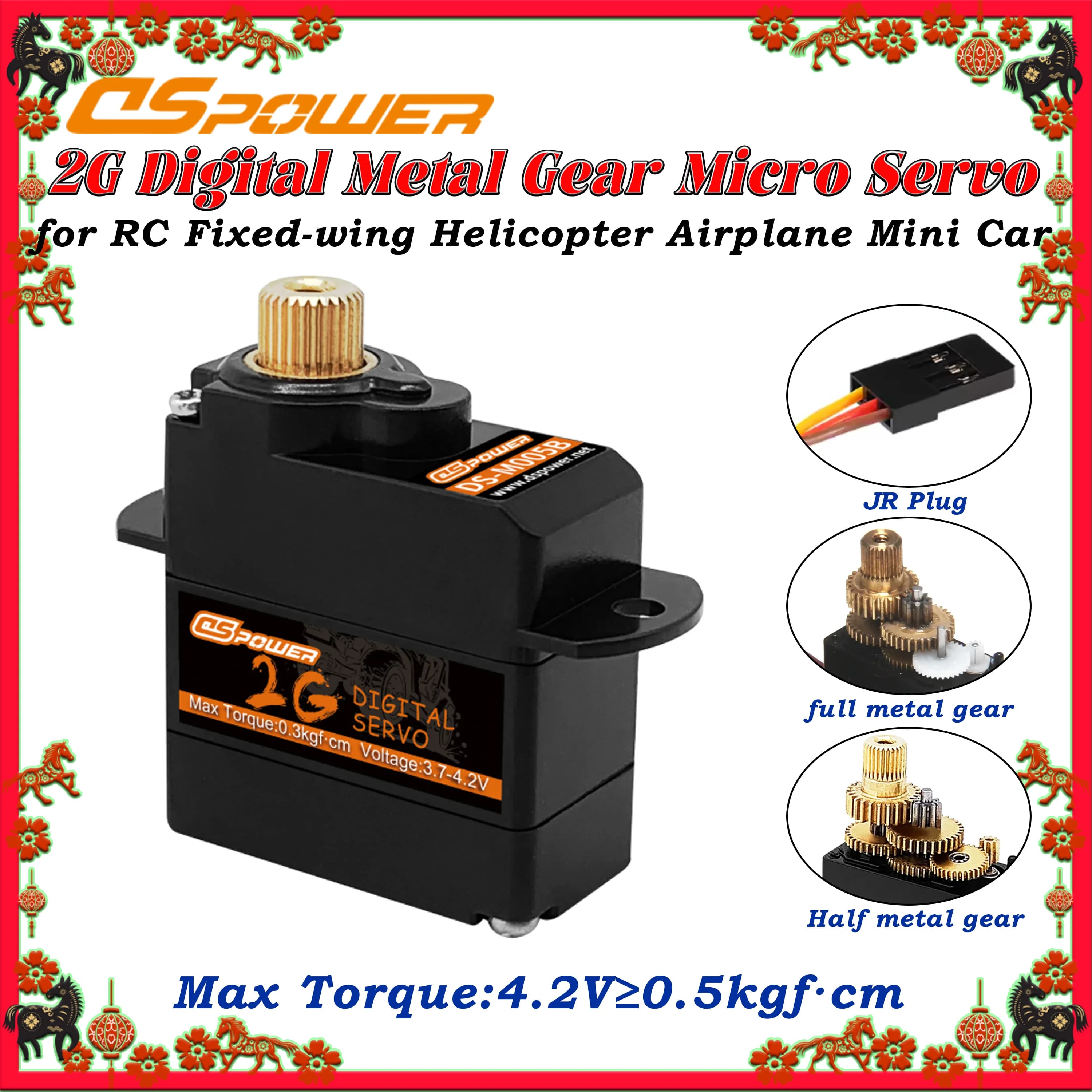 DSPOWER 2G Micro Servo Digitale con Ingranaggi Metallici e Motore Coreless per Auto RC, Aerei, Elicotteri, Barche, Robot