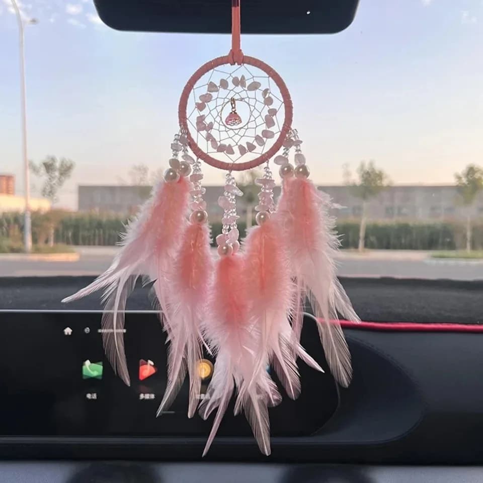 Dream Catcher Car Pendant for Girls Feather Crystal Mirror Hanging Pendant Home Decor Lucky Car Ornament Interior Accessories