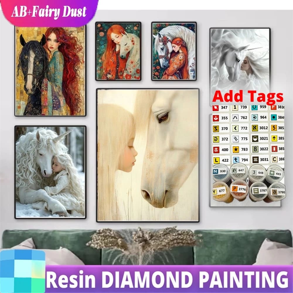 Kit Pittura Diamante Fai da Te Resina Fairy Dust AB 2026 Nova Mosaico Completo in Cristallo 5D con Strass Quadrati e Rotondi, Punto Croce, Cavallo Ragazza E