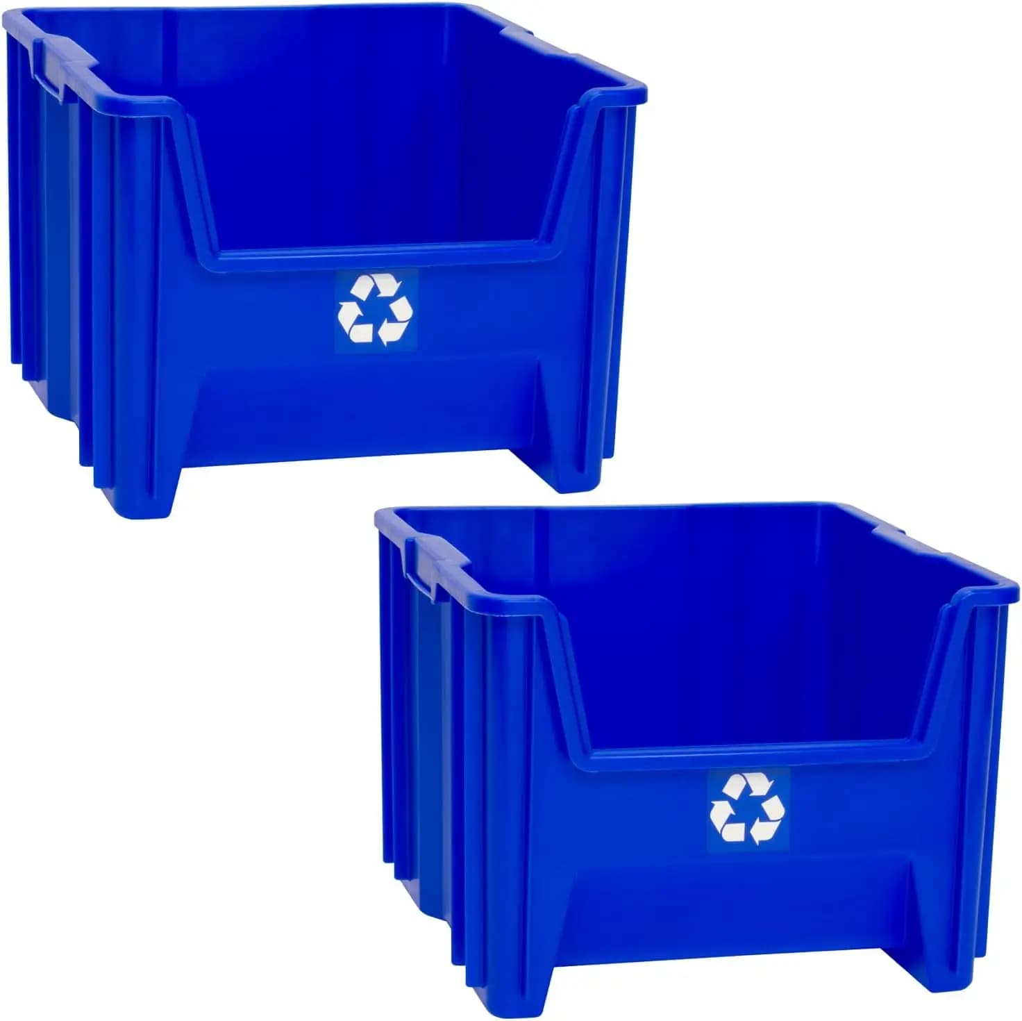 Contenitore per Riciclaggio Impilabile Resistente, Design con Apertura Frontale da 12 Galloni, Blu, Confezione da 2 per Casa e Ufficio