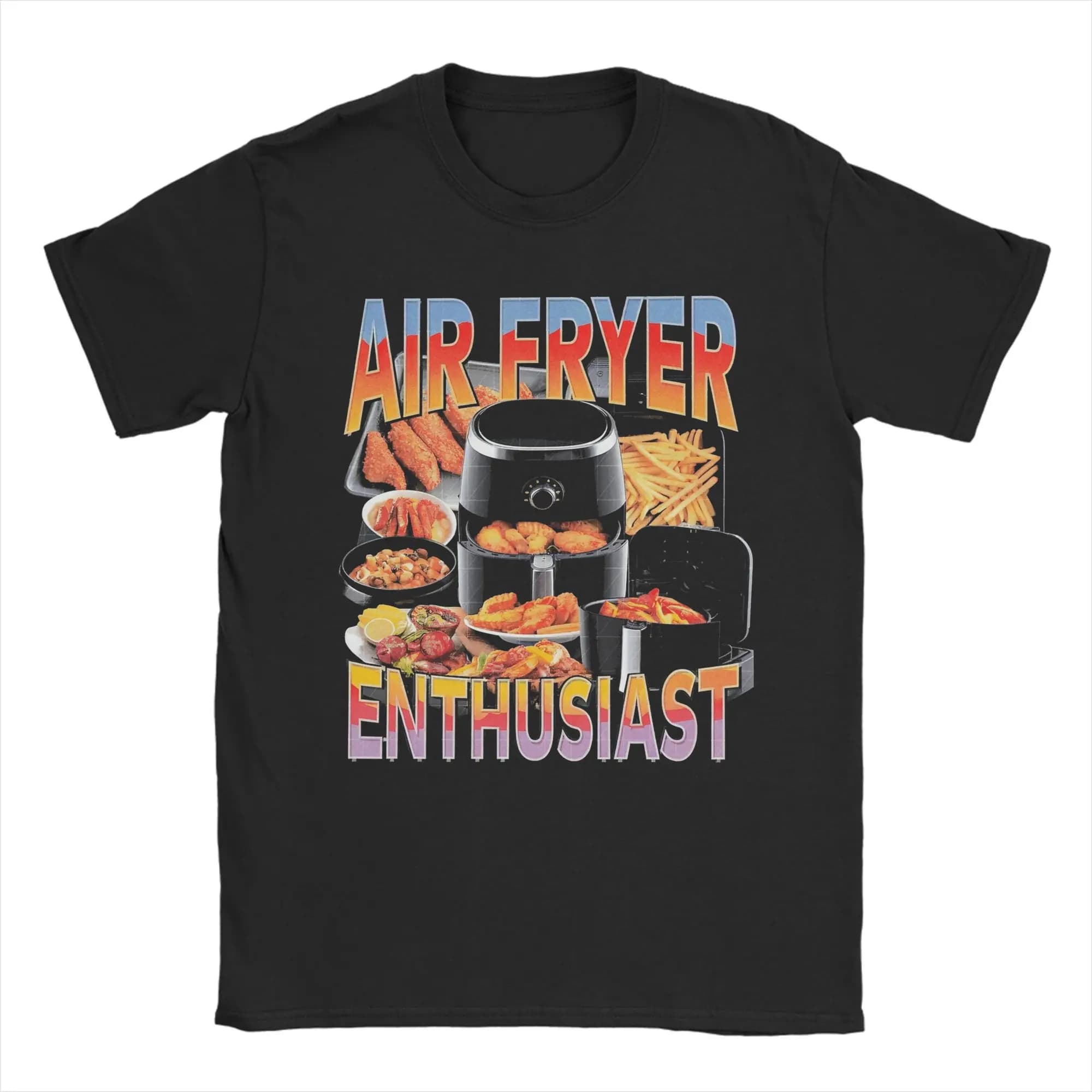 Air Fryer Meme Cooking T-Shirt Men Funny Cotton Tee Shirt Round Neck Short Sleeve T Shirt Printed Clothing