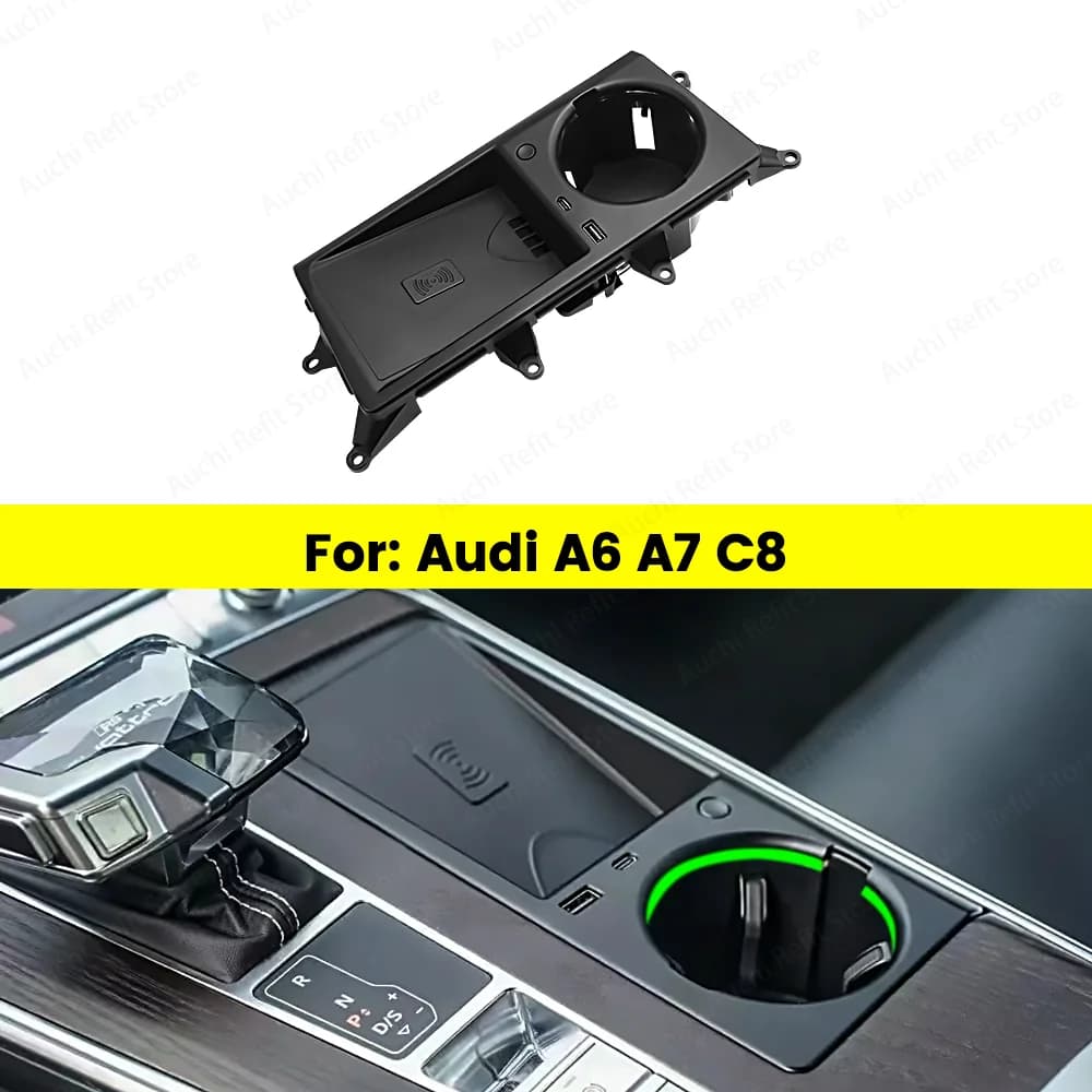 Lampada ambientale Auchi Original a 30 colori con supporto per bicchiere e caricatore wireless per cellulare per Audi A6 A7 C8