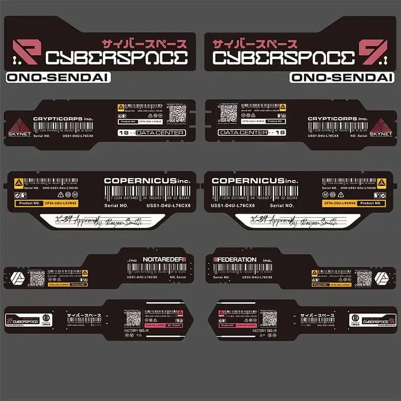 Adesivo riflettente per auto Cyberpunk Etichetta meccanica con codice QR inglese Decalcomania in vinile Adesivo per scatola bagagli con decorazione in vetro per corpo fuoristrada