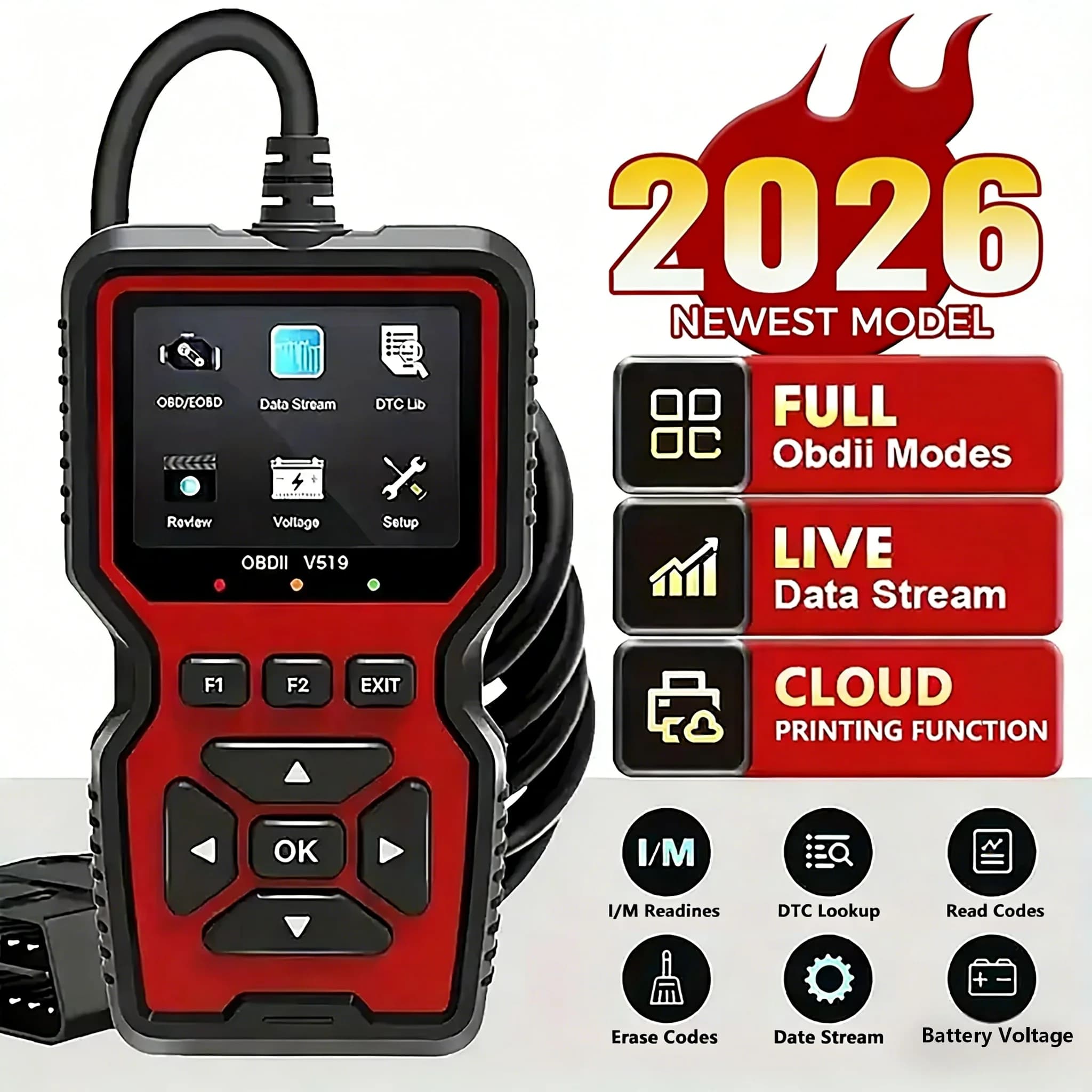 Strumento diagnostico scanner OBD2 per auto V519 Tester di tensione per auto OBDII multilingue Lettore di codici per auto scanner di codici di guasto del motore