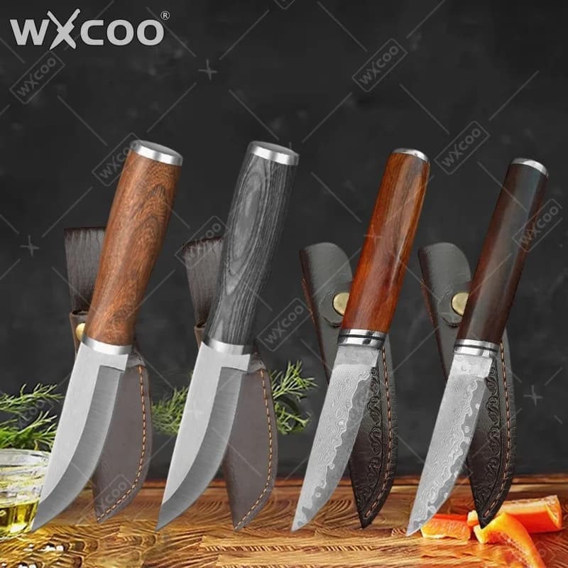 WXCOO Stainless Steel Kitchen Knives Wooden Handle Small Knife Meat Cleaver BBQ Cooking Household Fruit Vegetable Knife Tools