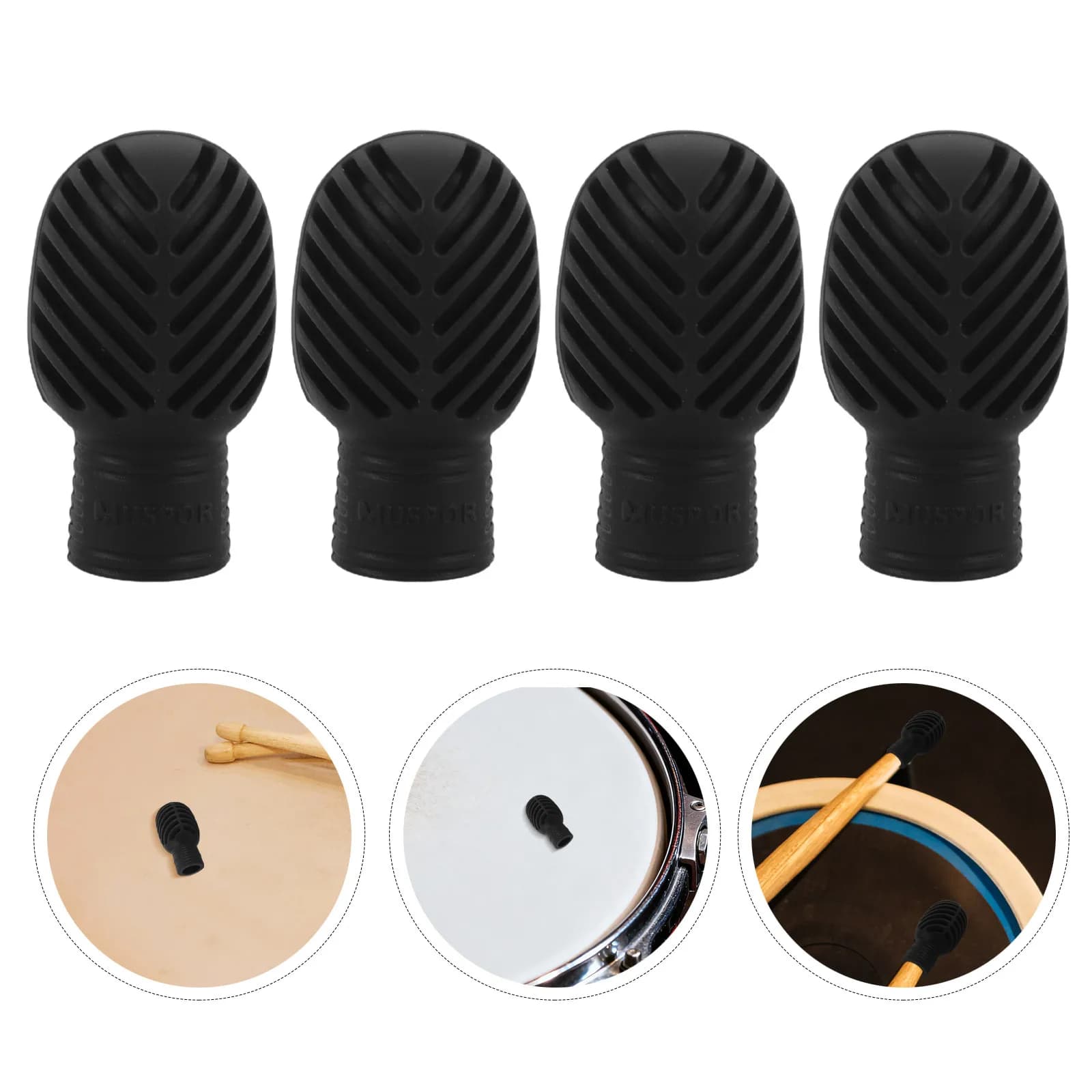 4Pcs Silent Drumstick Practice Tips High Elastic Silicone Noise Dampeners Drum Mute Pads for Quiet Training Snare Drum