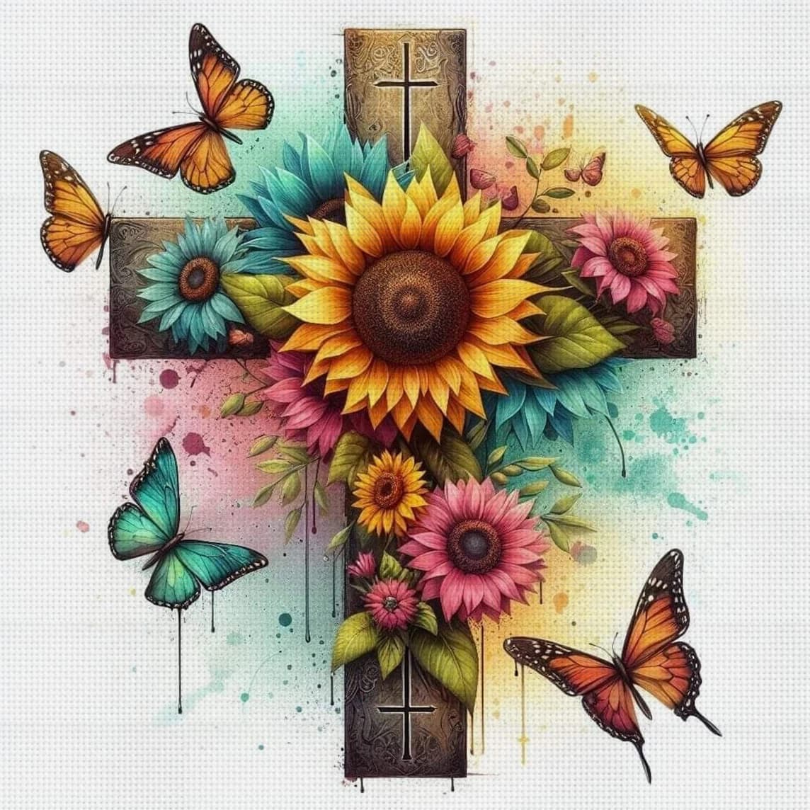 Kit Punto Croce Cross & Blooms Fai da Te 11CT Ricamo Decorazione Murale Regalo Materiale Fatto a Mano Senza Cornice Semi-Finito 36×36cm