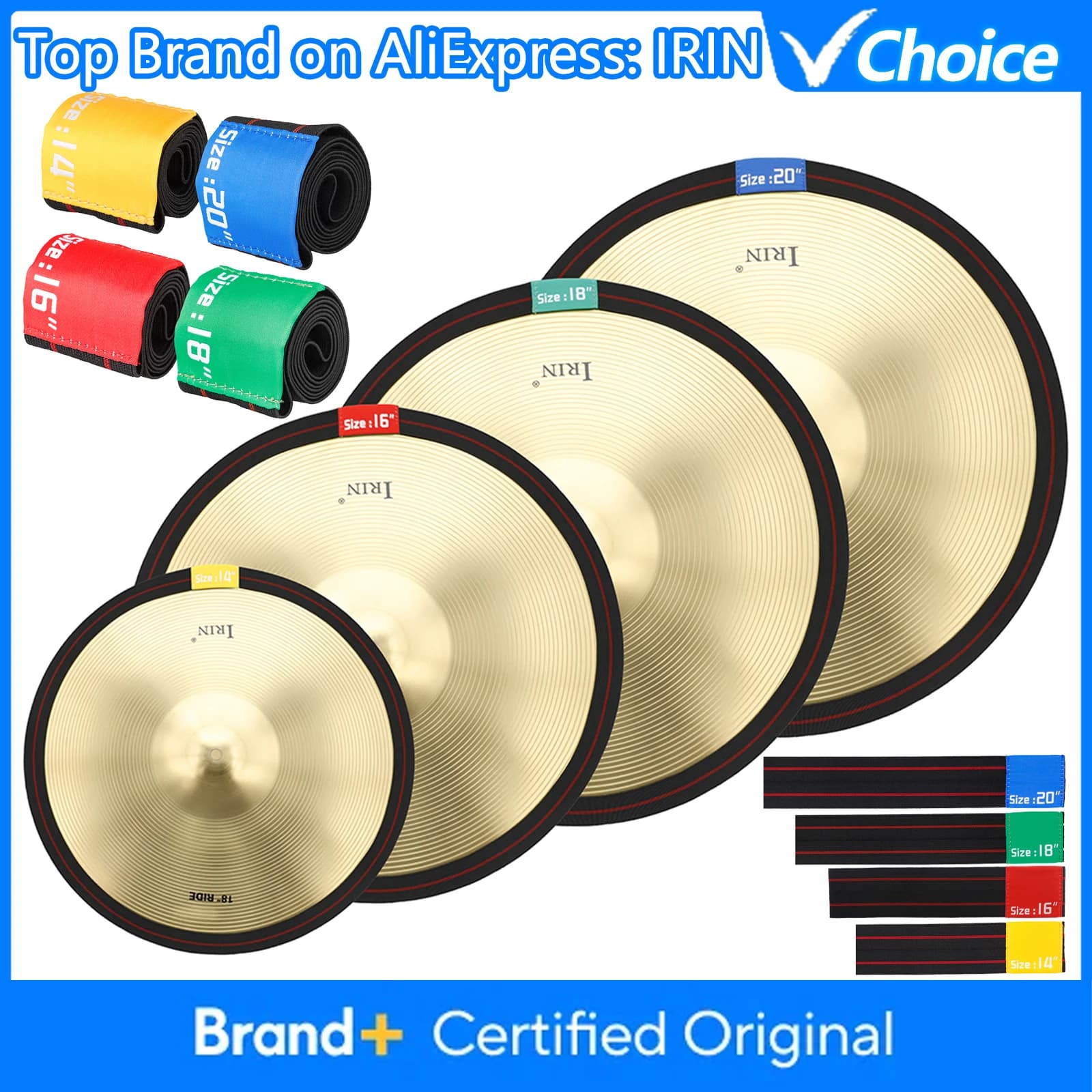 Drum Cymbal Mute Silence Pad Nastro Cintura elastica Smorzatore Pratica batteria 14/16/18/20 pollici Set batteria Kit Parti e accessori