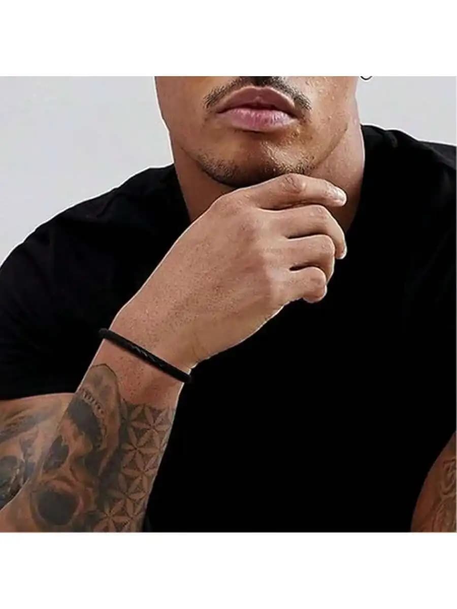 Bracciale Casual in Pelle Intrecciata Nera, Braccialetto Minimalista da Uomo, Gioiello per Uso Quotidiano