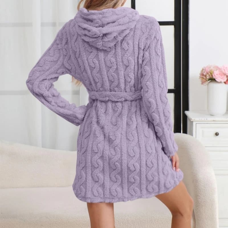 634C Robes for Women Fuzzy Short Robe Waist Tie Fuzzy Bathrobe with Pockets Fleece Cozy Warm Bathrobe