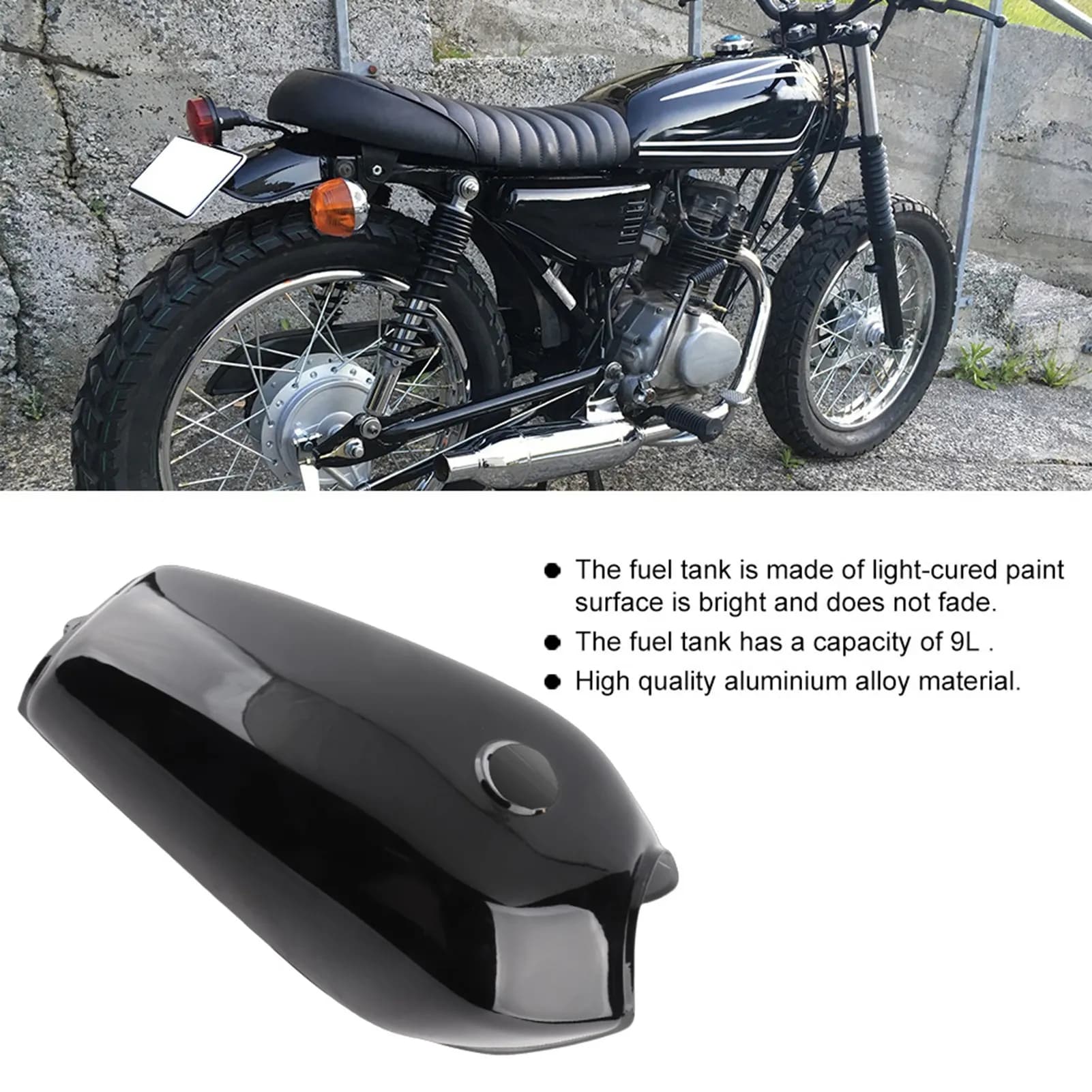 Motorcycle Bright Black Retro Fuel Gas with Cover Fit for CG125 Fuel Fuel with