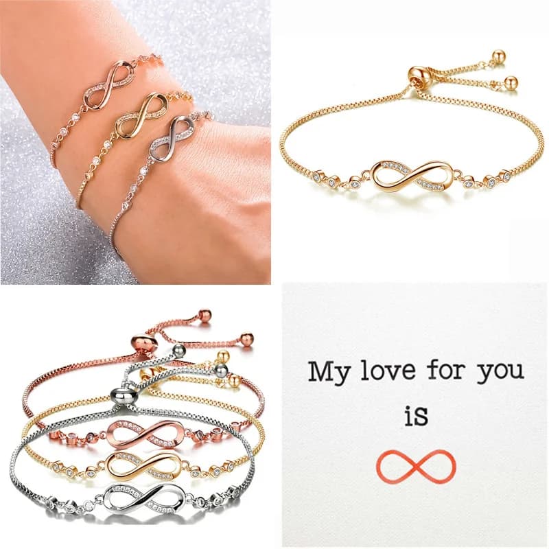 Bracciale in lega a forma di 8 Zircone micro-intarsiato Lunghezza regolabile Caratteristiche Decorazione personalizzata di moda di lusso leggera in stile InS