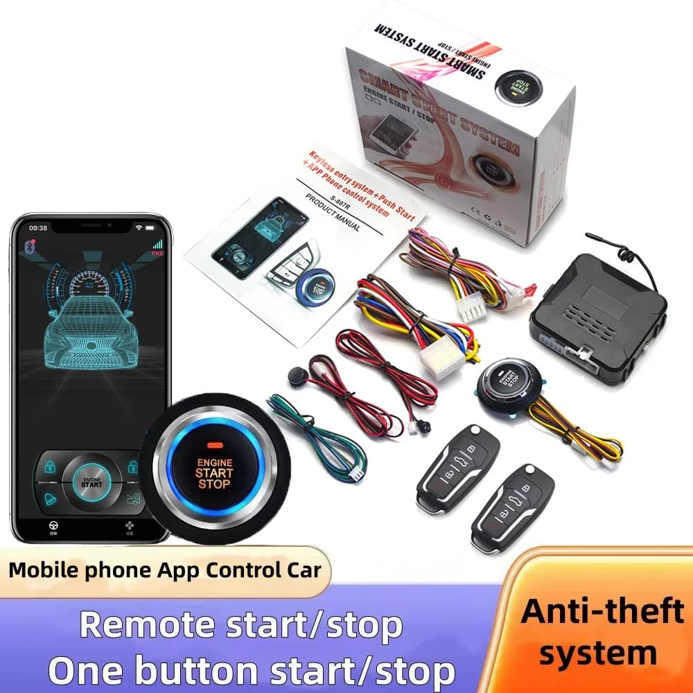 Avviamento remoto e allarme per auto App intelligente Sistema di arresto avviamento remoto per auto Sistema di avviamento a pressione del motore con pulsante di accensione automatica