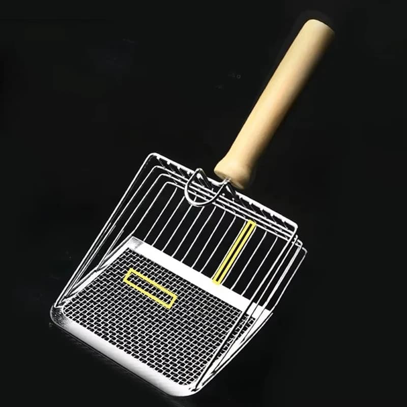 Stainless steel cat litter blade with wooden handle, easy to clean, suitable to clean toilets for small and medium sized cats