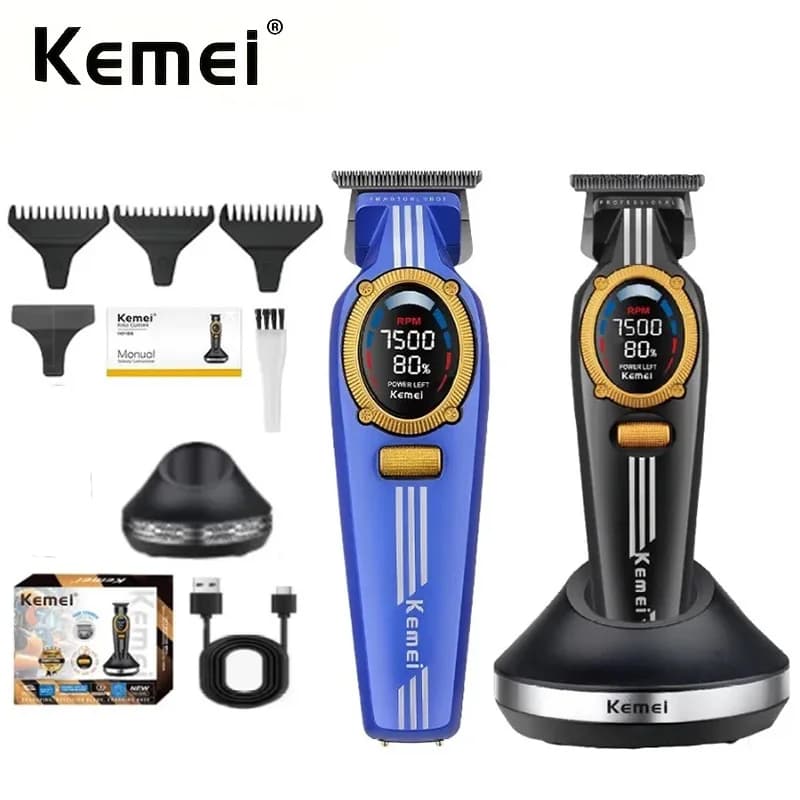 Kemei 1685 Regolabarba Professionale a Lama a T da Uomo, Zero Gap, 9000 RPM, Senza Fili, per Taglio Capelli/Barba, Rifinitore e Lineatore