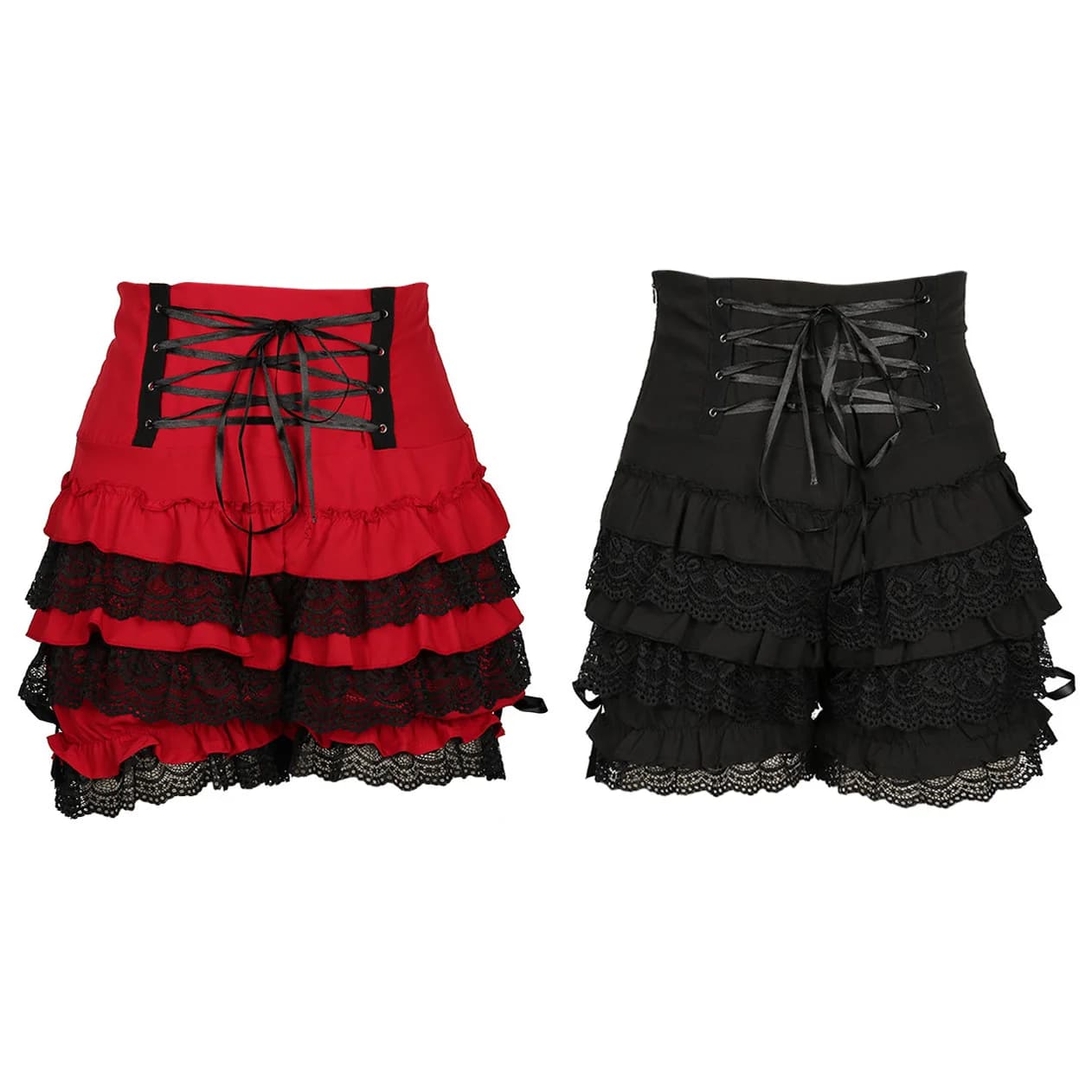 Nero vittoriano gotico Steampunk Lolita cameriera volant pizzo zucca pantaloni Bloomers pantaloncini pantaloncini in cotone a vita alta pantaloni