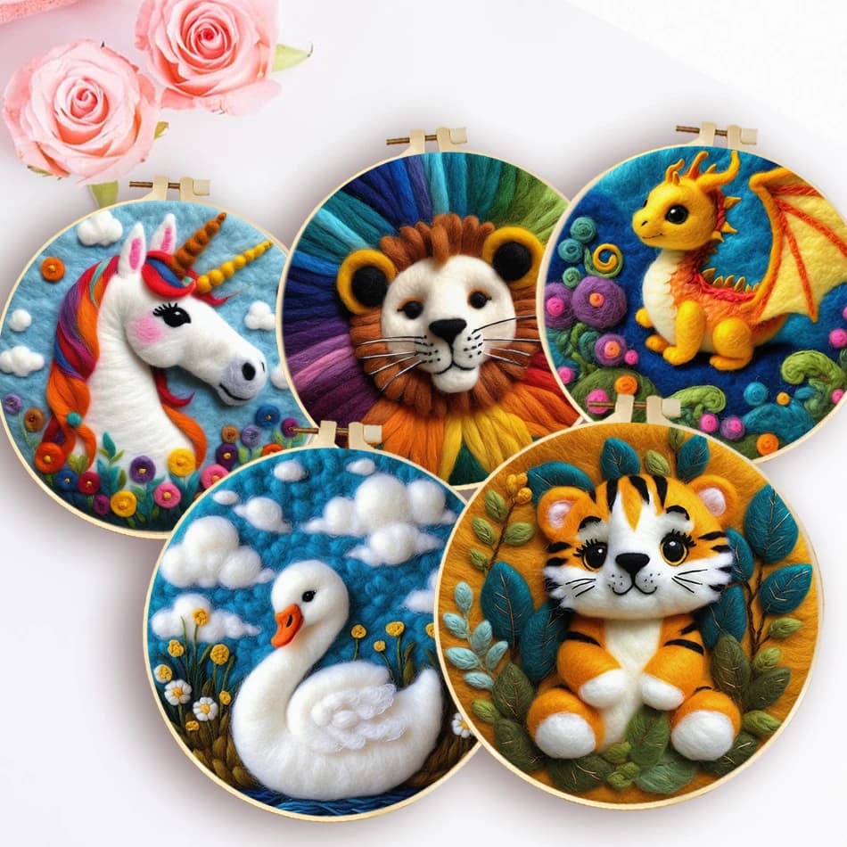 Set of wool felt needles with animal motif for wool paintings Handicrafts made-to-te felt with felt kit for frame Decoration of the house New