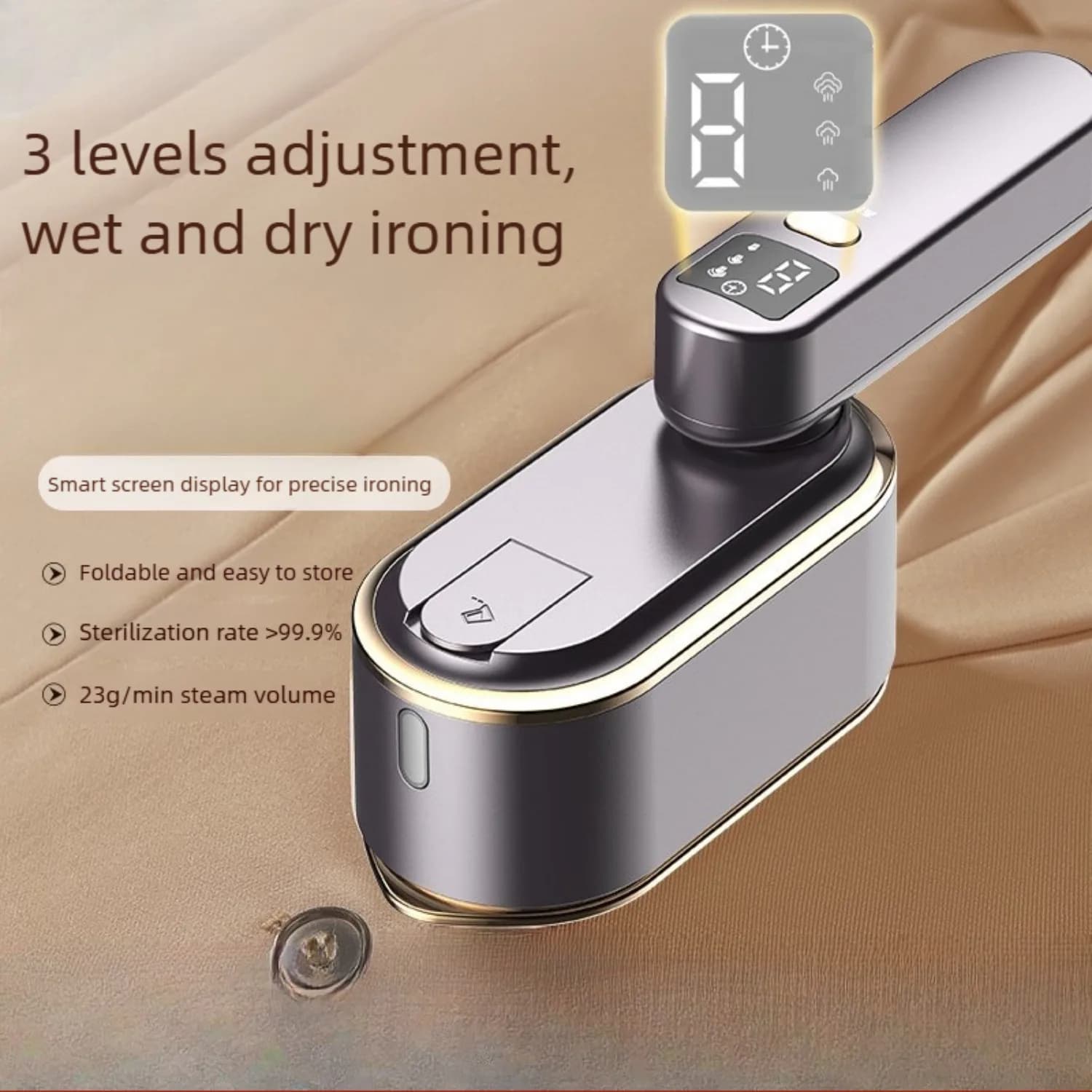 1300W Travel Style Iron with LCD Display for All Textiles, Lightweight, Ceramic Plate Anti-Fabric