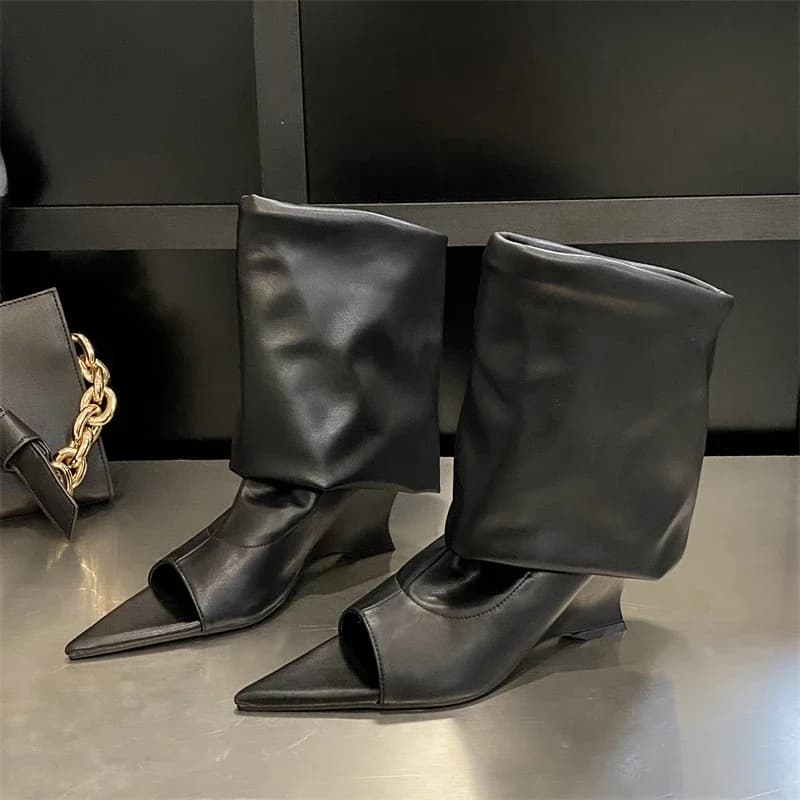 Eilyken nuovo stile a punta Peep Toe stivali da donna sandali Designer zeppe tacchi alti stivaletti al ginocchio scarpe moda donna