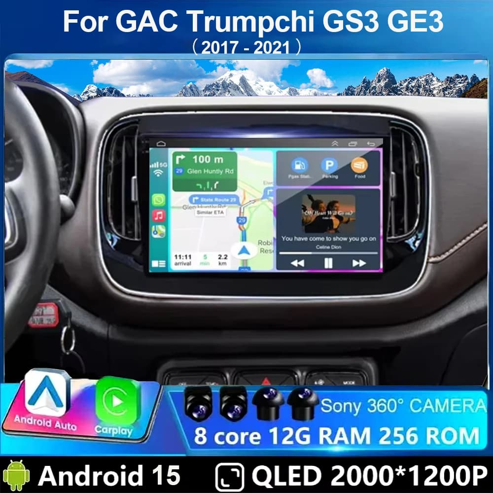 Android 15 Car Radio Carplay Auto For GAC Trumpchi GS3 GE3 2017 2018 2019 2020 2021 GPS Multimedia 2 Din Head Unit Stereo Video