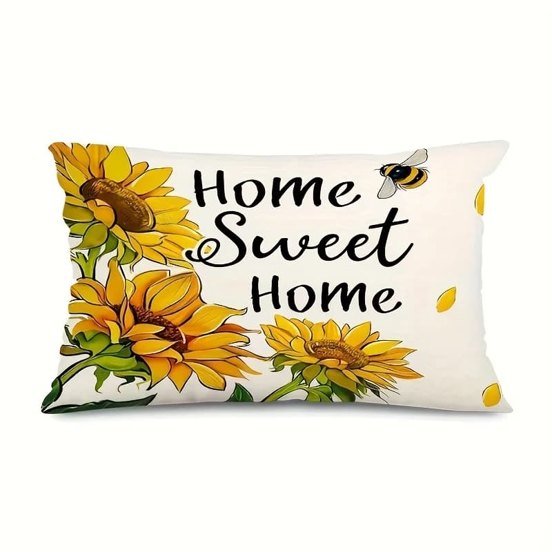 1 federa per cuscino lombare con motivo Home Sweet Home, girasole e ape, adatta per divano, camera da letto, soggiorno, ingresso, regalo caldo per gli amanti della casa.