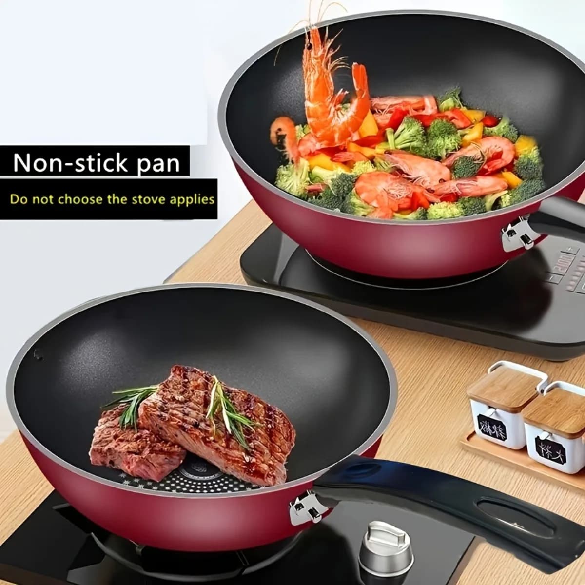 Nonstick Stir Fry Pan Flat Bottom Wok Pan Stone Coating Cooking Pan for Induction Cooker Gas Stove All Cooktops Household Kitchen Multipurpose Saute Pan for Vegetables Eggs Steak Noodles Fried Rice Pancakes Soup Home Cooking Cookware Set Kitchen Tools Set