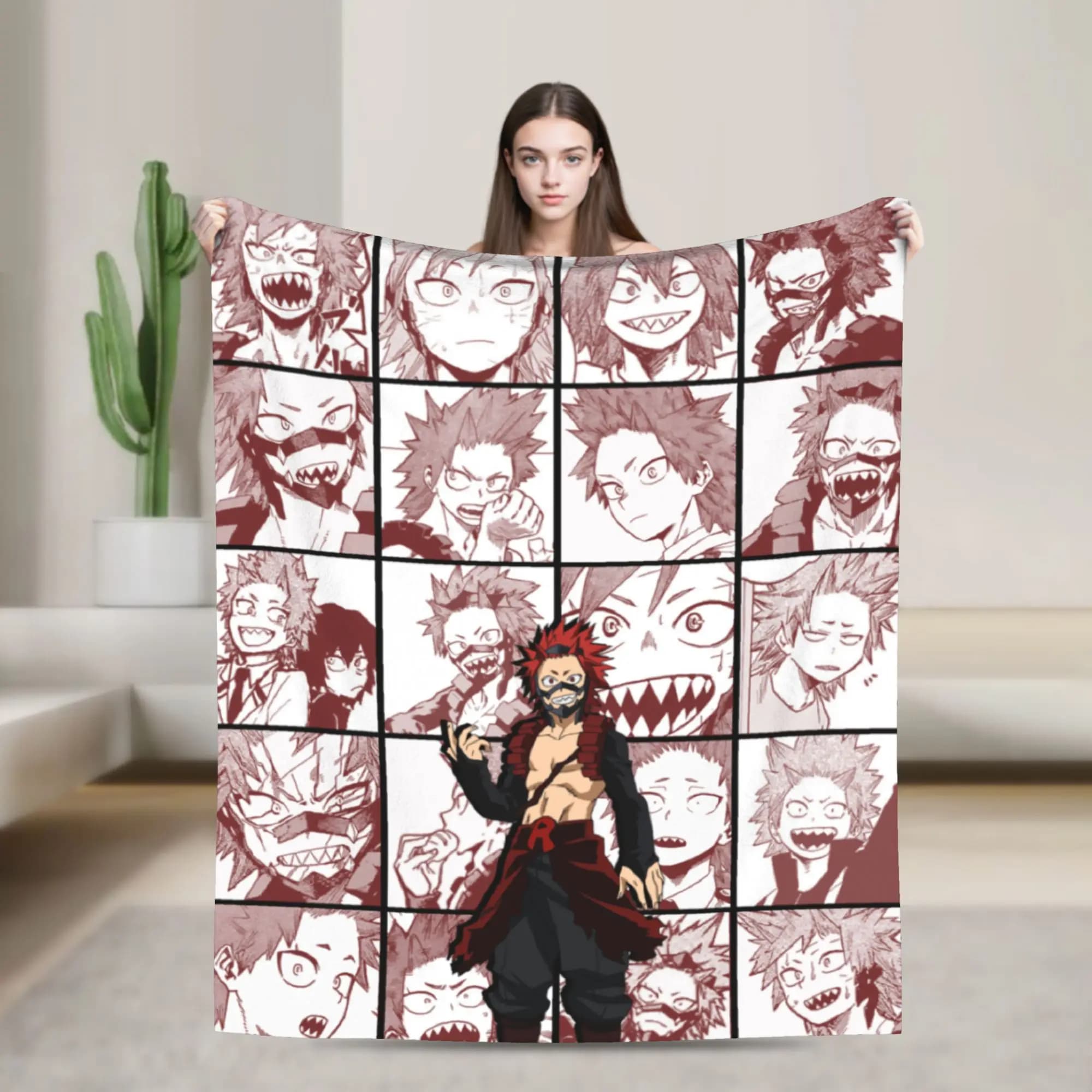 Kirishima Eijiro Collage Coperte Boku No My Hero Academia Manga Flanella Fantastica coperta calda per la casa Autunno/Inverno,