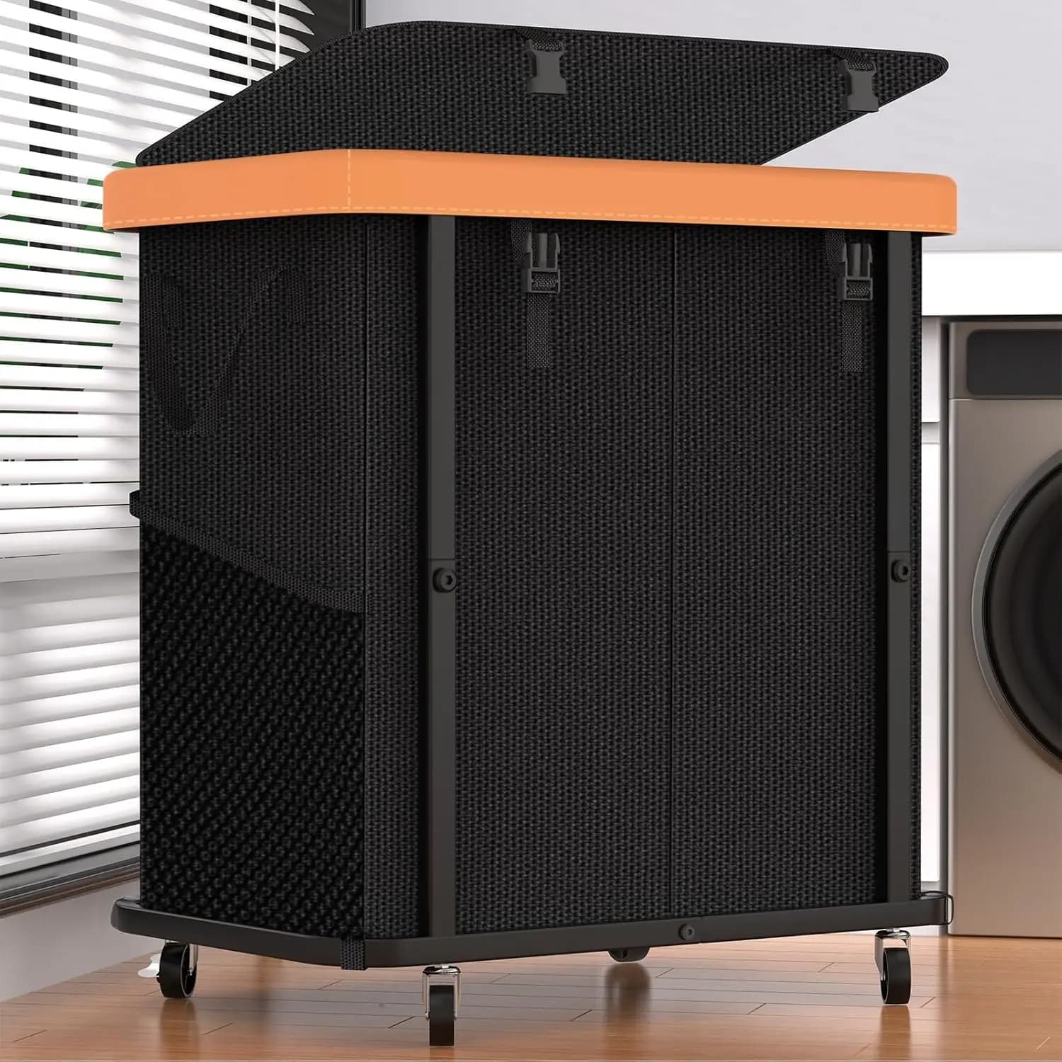 Basket with Wheels from 190L, Metal Frame Robusto, Removable and Washable - 2 Black Parts