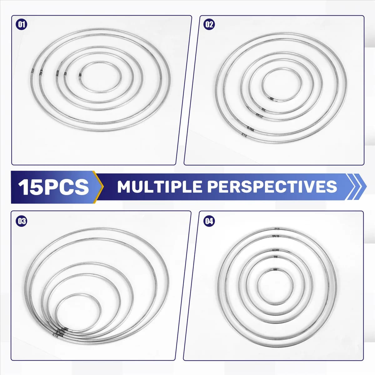 (ABLP) 15 PCS Silver Dream Catcher Metal Rings Supplies,Macrame Rings, Metal Hoops for Multi-Purpose Crafts Projects in 5 Sizes