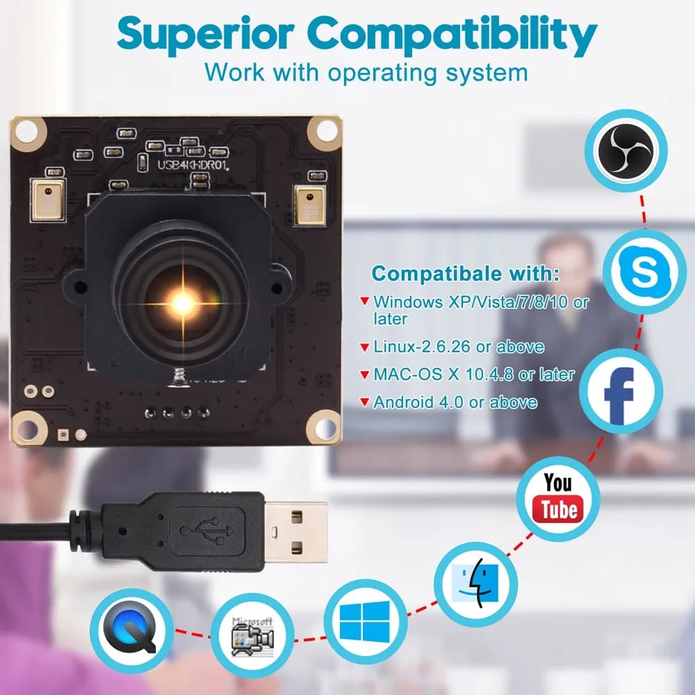 Telecamera USB ELP 4K Ultra HD 30fps 2160P Modulo telecamera ad alta risoluzione Driver sensore Sony IMX317 Mini webcam audio gratuita