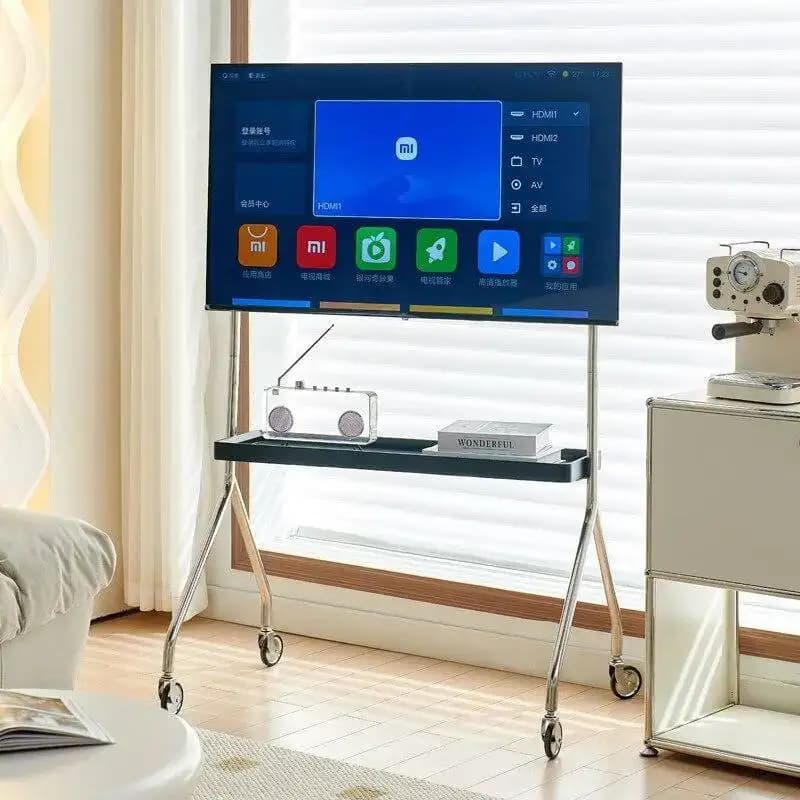 Supporti TV con Ruote per Piccoli Appartamenti, Staffa TV Rimovibile Semplice per Soggiorno, Supporti TV da Pavimento in Acciaio Inossidabile