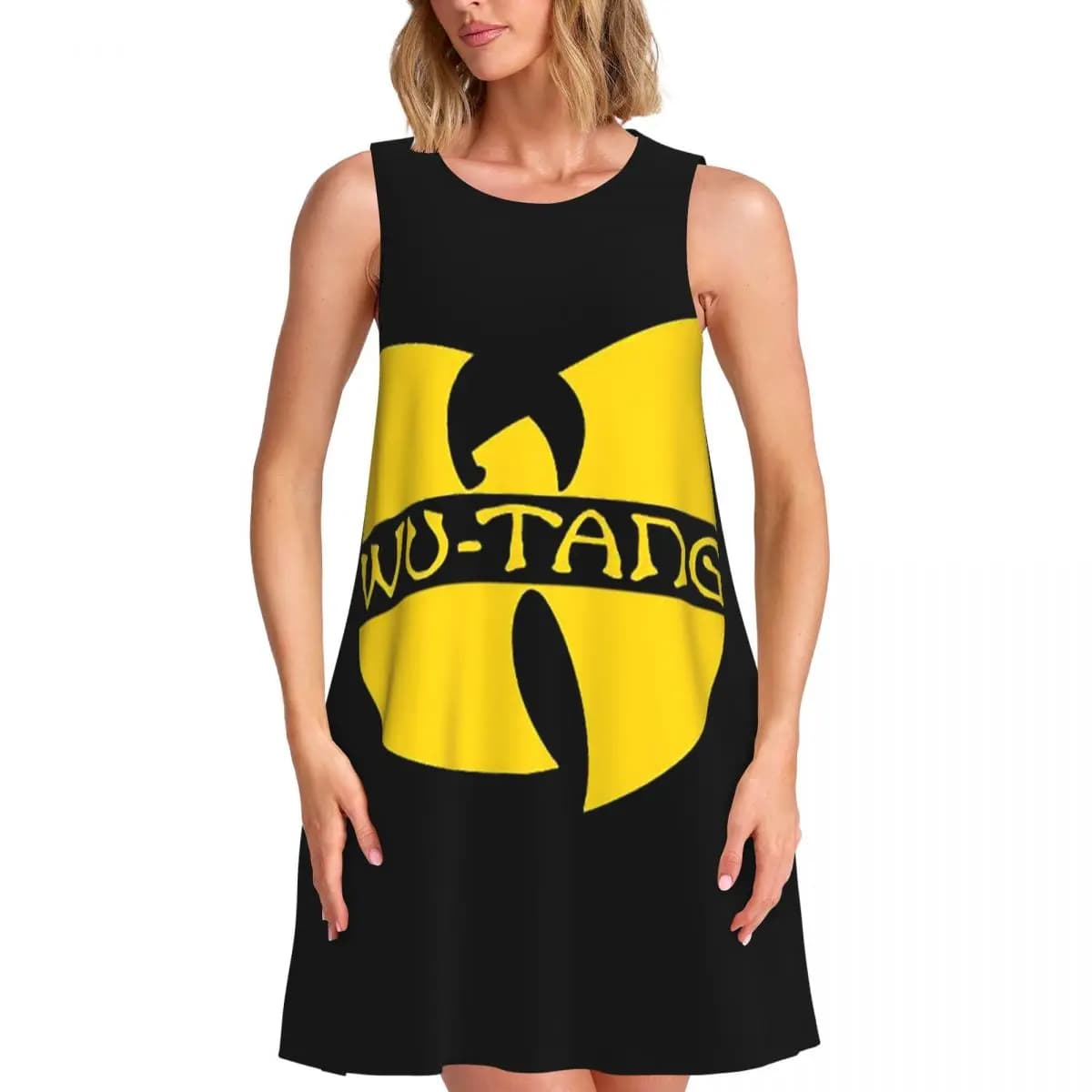 Abito estivo da donna con stampa Wu Tang Clan, elegante, senza maniche, girocollo, vestito ampio, stile street.