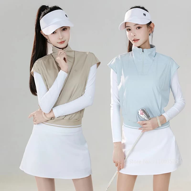 SG Golf Donna Camicia con colletto con cerniera Donna Falso in due pezzi T-shirt a maniche lunghe Autunno Nuove gonne sportive Gonna da golf da tennis foderata A