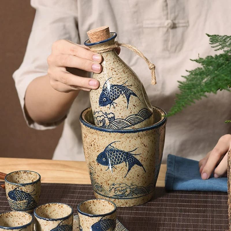 Scaldavivande Set di pentole per sake in ceramica giapponese Set di piccole tazze di vino per uso domestico Accessori per pentole per vino tradizionali fatti a mano Set di tazze Shochu 2025